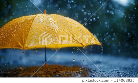 Yellow Umbrella in the Middle of a Street 114068925