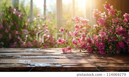 Window Sill Overflowing With Colorful Flowers 114069279