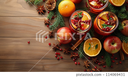 Close Up of a Glass of Drink on a Table 114069431