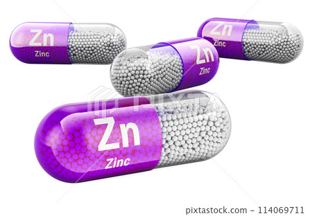 Zinc Capsules, Zn dietary supplement. 3D rendering 114069711