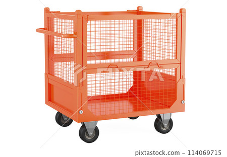 Collapsible wire mesh pallet with wheels, 3D rendering 114069715