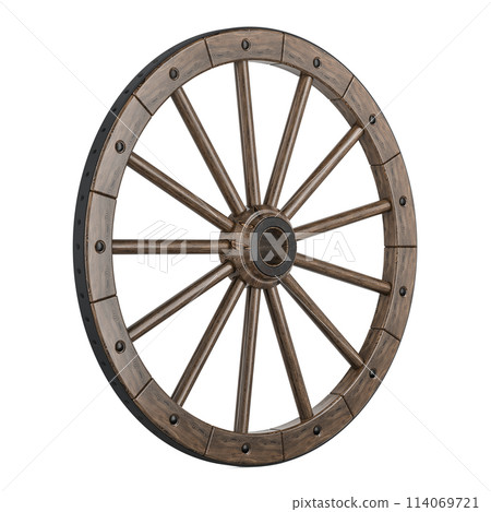 Retro spoked wooden wheel, 3D rendering Retro spoked wooden wheel, 3D rendering 114069721