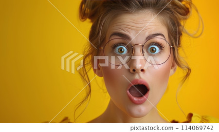 Woman Wearing Glasses Looking Surprised 114069742