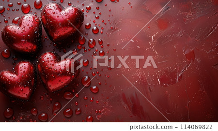 Group of Red Hearts on Red Surface 114069822