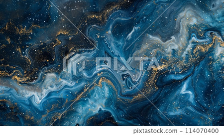 Abstract art blue marbled pattern with golden veins 114070400