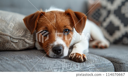 Person Holding Small Brown and White Dog 114070667