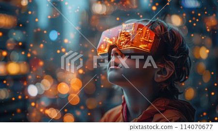 Young Boy Wearing Virtual Reality Headset 114070677
