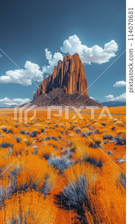 Painting of Desert Landscape With River Painting of Desert Landscape With River 114070681