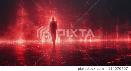 Man Standing in Front of Red Light 114070707