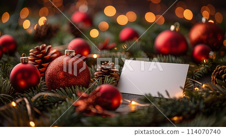 Picture Frame Surrounded by Christmas Decorations 114070740