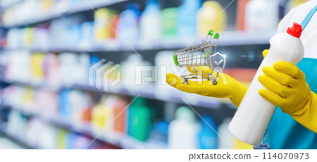 Concept for the sale of household chemicals in a supermarket . Concept for the sale of household chemicals in a supermarket . 114070973