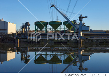 Riverside Manufacturing Hub. Eco-Friendly Technology and Production. industry and the environment, showcasing the integration of sustainable practices. 114071111