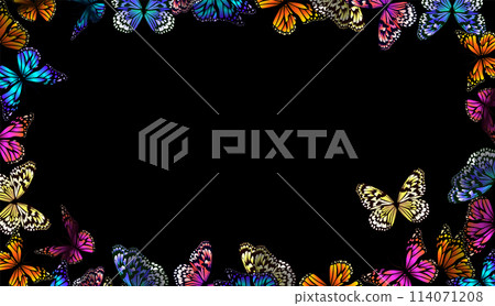 frame with butterflies on a black background. hand drawing. Not AI, Vector illustration frame with butterflies on a black background. hand drawing. Not AI, Vector illustration 114071208