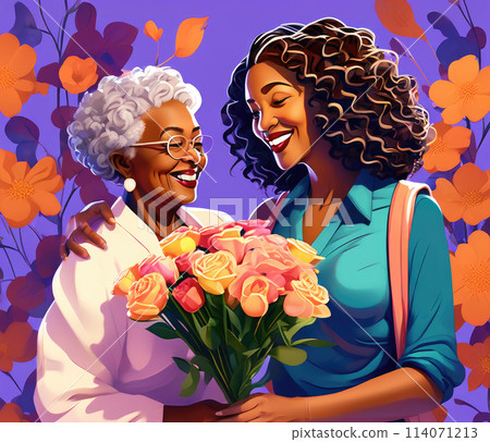 Adult daughter greeting her mother. Mother's day concept 114071213