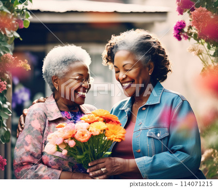 Adult daughter greeting her mother. Mother's day concept 114071215