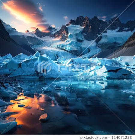 Antarctic melting glacier. Climate change. Global warming environment. 114071228