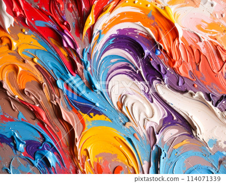 Abstract bright wavy art background. Oil painting vivid colorful texture. 114071339