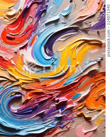 Abstract bright wavy art background. Oil painting vivid colorful texture. 114071340