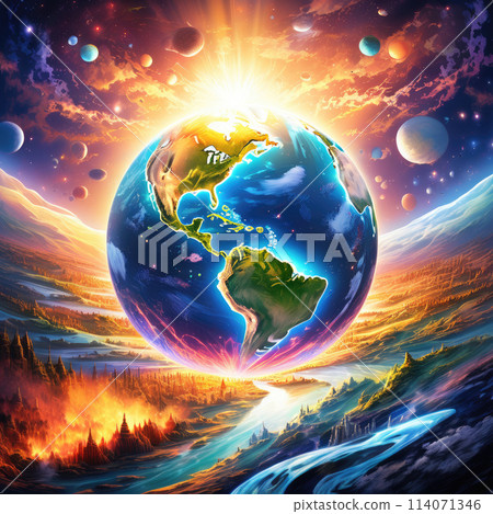 Planet Earth fantasy bright illustration. Planet Earth fantasy bright illustration. 114071346