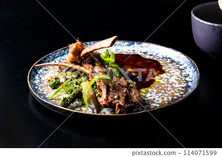 Grilled foods - rack of lamb with parsley, white radish and grocery Grilled foods - rack of lamb with parsley, white radish and grocery 114071599