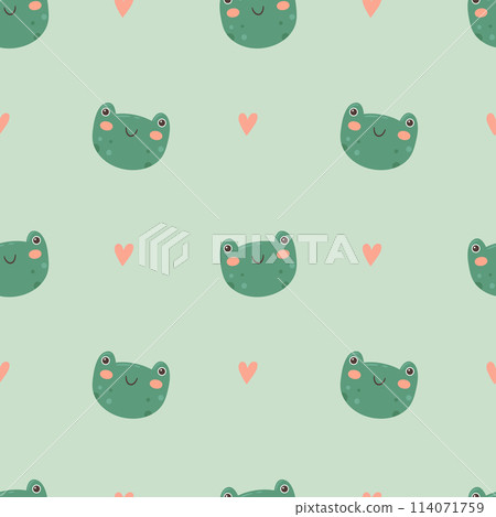 Childish seamless pattern with cute frogs and hearts Childish seamless pattern with cute frogs and hearts 114071759