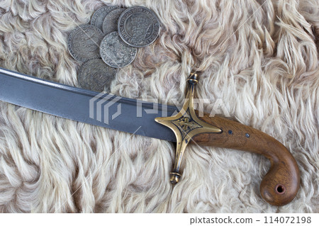 Ukraine Saber Sword with silver taller coins, 17th century. Poland, Lithuania, Hungary, Ukraine. Ukraine Saber Sword with silver taller coins, 17th century. Poland, Lithuania, Hungary, Ukraine. 114072198