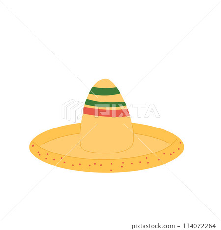 Sombrero Mexican Festival traditional hat. Vector flat hand drawn illustration isolated on white background. Sombrero Mexican Festival traditional hat. Vector flat hand drawn illustration isolated on white background. 114072264