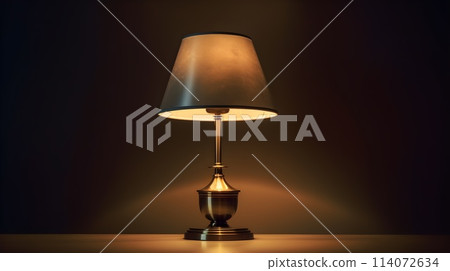 Brass table lamp dark environment studio shot. Brass table lamp dark environment studio shot. 114072634