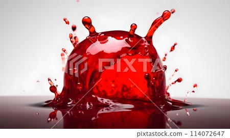 Red transparent thick liquid fall and splashing at the surface isolated on white background. 114072647