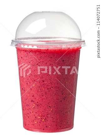 glass of banana raspberry and blueberry smoothie 114072751