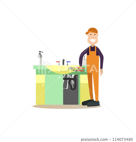 Professional plumber vector illustration in flat style 114073480