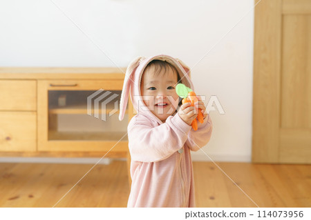 Baby in a rabbit's costume 114073956