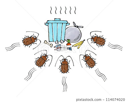 Cockroaches gathering on garbage - Stock Illustration [114074020] - PIXTA