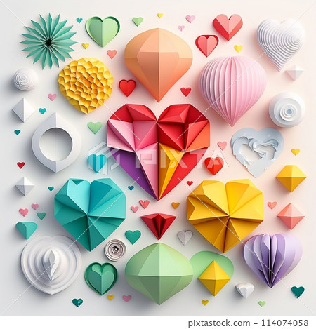 Happy Valentines. paper craft, Generative AI. Love valentine day concept 114074058