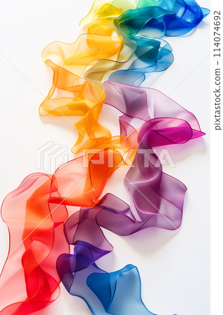 A long, colorful ribbon is shown in a rainbow pattern 114074692