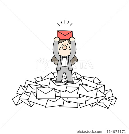 Illustration of a woman in a suit searching for the necessary documents 114075171