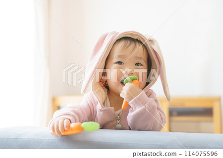 Baby in a rabbit's costume 114075596