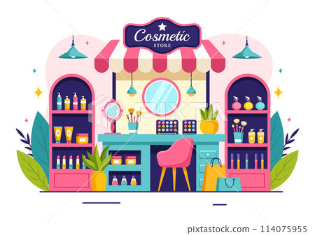 Cosmetics Store Vector Illustration with Girl Skincare, Cosmetic, Perfume, Makeup and Beauty Products Choice in in Flat Cartoon Background Cosmetics Store Vector Illustration with Girl Skincare, Cosmetic, Perfume, Makeup and Beauty Products Choice in in Flat Cartoon Background 114075955