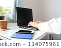 Woman's hands typing on a computer at home 114075961
