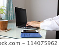 Woman's hands typing on a computer at home 114075962