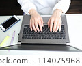 Woman's hands typing on a computer at home 114075968