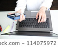 Woman's hands typing on a computer at home 114075972