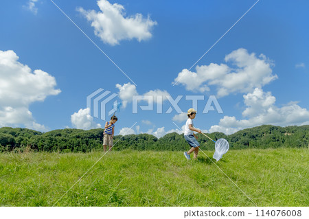 夏天草地上追逐昆蟲的男孩 夏天草地上追逐昆蟲的男孩 114076008