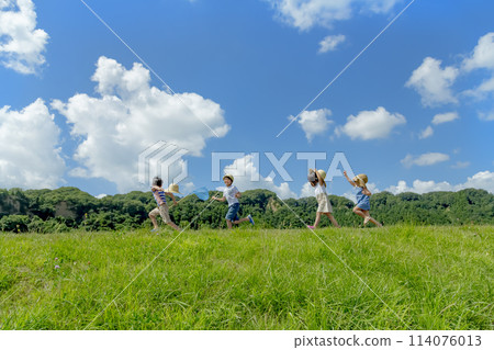 Children playing in the summer meadow Children playing in the summer meadow 114076013