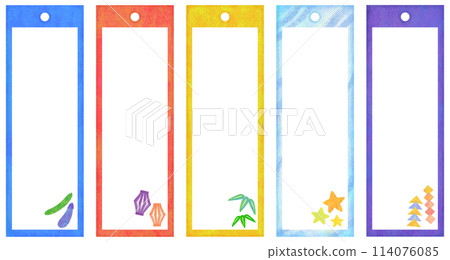 Five-colored strips of paper with illustrations Tanabata material 114076085