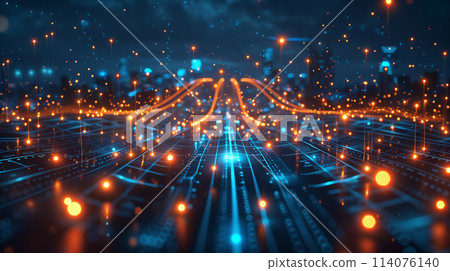 A cityscape with a lot of lights and a lot of dots 114076140