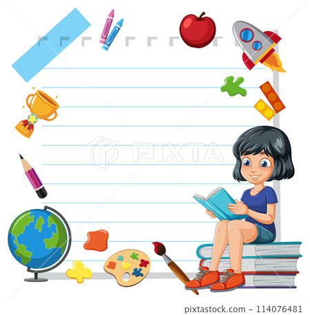 Young Girl Reading with Educational Icons 114076481
