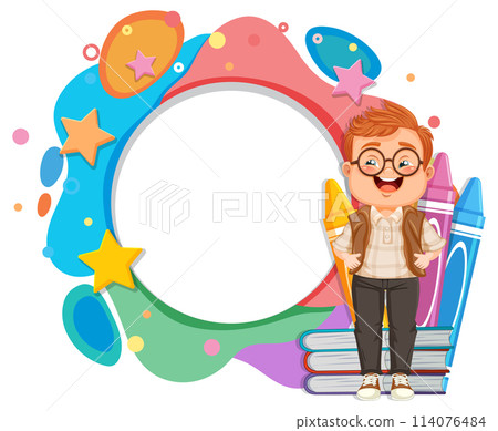 Happy Student with Colorful Education Frame 114076484