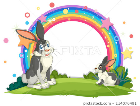 Bunnies and Rainbow Illustration Bunnies and Rainbow Illustration 114076491