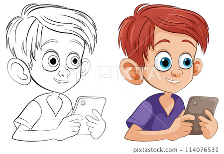 Boy with Tablet: From Sketch to Color Boy with Tablet: From Sketch to Color 114076531
